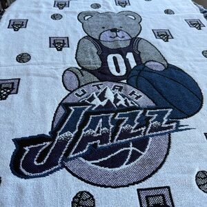 Utah Jazz Vintage Baby Blanket Teddy Bear Design 35 x 49 Inches